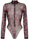 David Koma Graphic-print Sheer Bodysuit In Black
