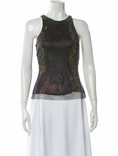 Pre-owned David Koma Graphic Print Square Neckline Bodysuit In Black