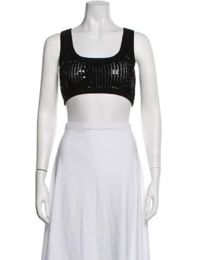 Pre-owned David Koma Graphic Print Square Neckline Crop Top W/ Tags In Black