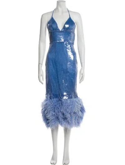 Pre-owned David Koma Halterneck Knee-length Dress In Blue