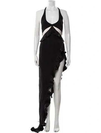 Pre-owned David Koma Halterneck Long Dress In Black