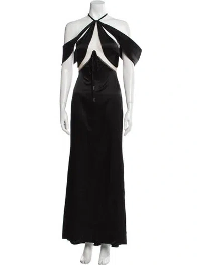 Pre-owned David Koma Halterneck Long Dress In Black