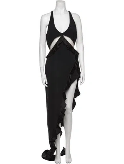 Pre-owned David Koma Halterneck Long Dress In Black
