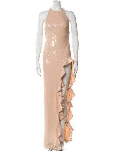 Pre-owned David Koma Halterneck Long Dress In Neutral