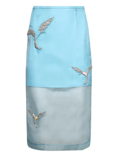 David Koma Hummingbird Embellished Organza Skirt In Blue