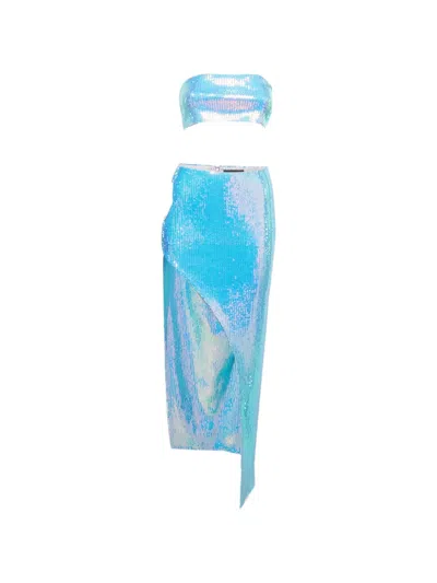 Pre-owned David Koma Iride Sequin Slit Skirt And Top Set In Blue