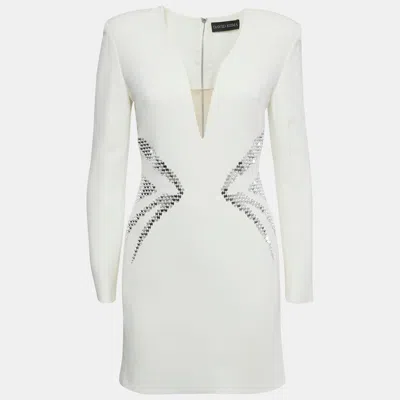 David Koma Ivory Crepe Mirror Embroidered Mini Dress In White
