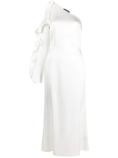 David Koma Ivory White Ruffled Midi Dress