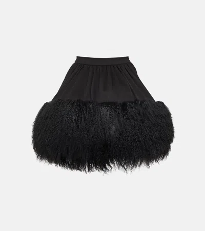 David Koma Jersey And Shearling Miniskirt In Black