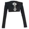 David Koma Jewel-embellished Long Sleeve Crop Top In Black Acetate In Black