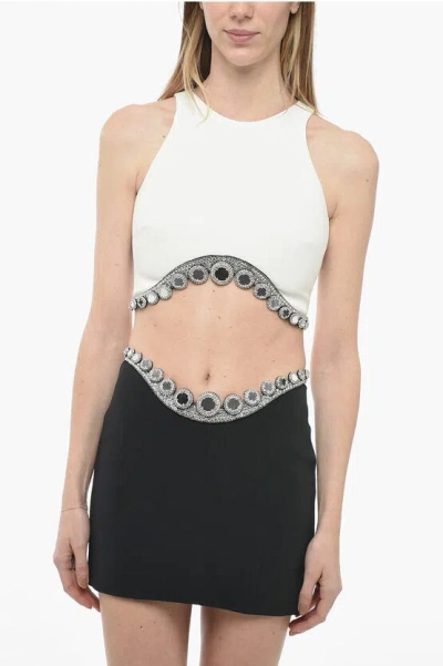 David Koma Jeweled Bottom Octopus Crop Top In White