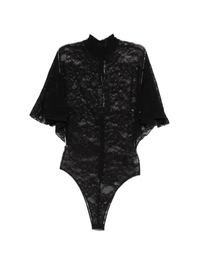 David Koma Lace Cape-sleeve Bodysuit In Black