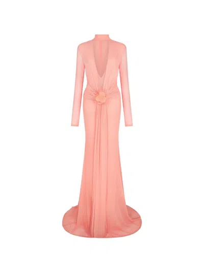 David Koma Lace Flower Gown In Pink