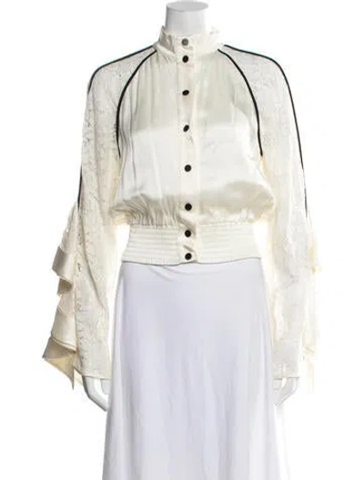 Pre-owned David Koma Lace Pattern Long Sleeve Blouse In Neutral