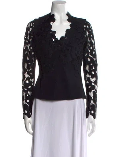 Pre-owned David Koma Lace Pattern V-neck Top In Black