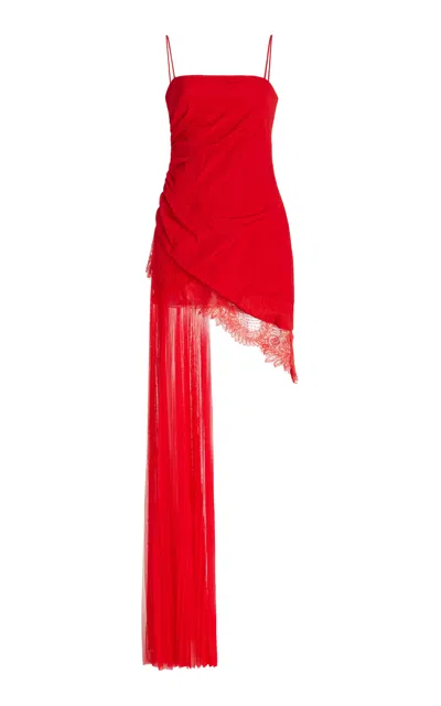 David Koma Lace-trimmed Taffeta Mini Dress In Red