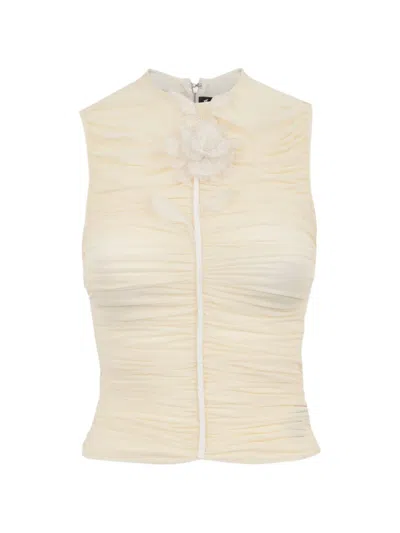 David Koma Lace-rose Ruched Top In Neutral