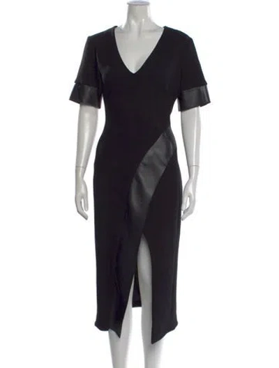 Pre-owned David Koma Lamb Leather Midi Length Dress In Black
