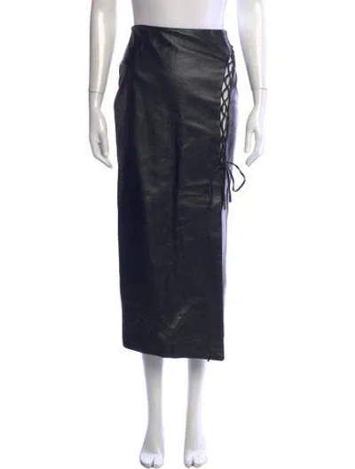 Pre-owned David Koma Lamb Leather Midi Length Skirt W/ Tags In Black
