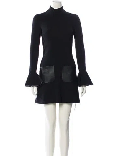 Pre-owned David Koma Lamb Leather Mini Dress In Black