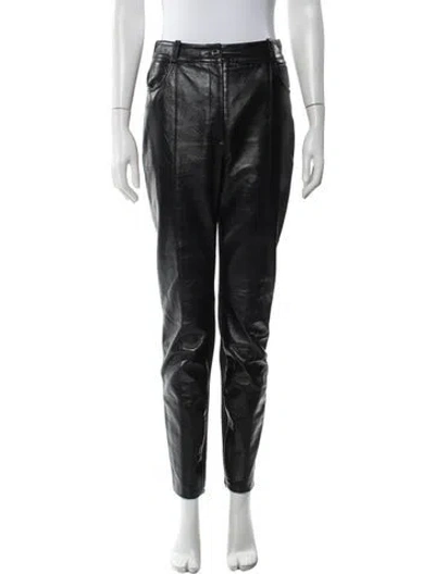 Pre-owned David Koma Lamb Leather Straight Leg Pants In Black