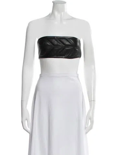 Pre-owned David Koma Lamb Leather Strapless Crop Top In Black