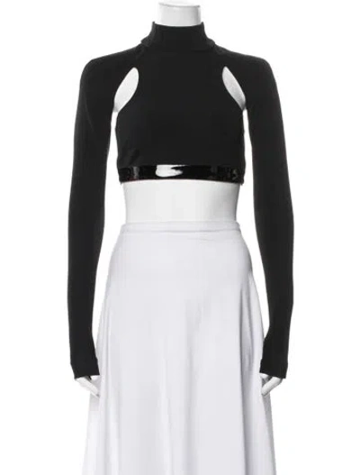 Pre-owned David Koma Lamb Leather Turtleneck Crop Top In Black