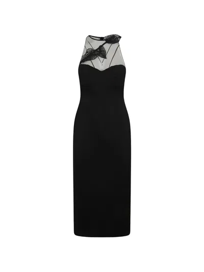 David Koma Leaf-appliqué Mesh-panel Dress In Black