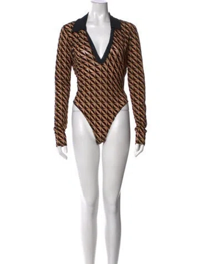 Pre-owned David Koma Leather Printed Bodysuit In Neutrals