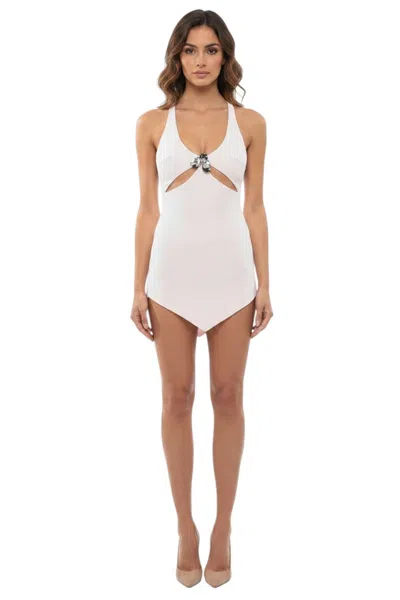 David Koma Light Pink Scoop Neck Mini Dress In White
