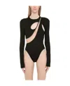 David Koma Cutout Tulle-trimmed Stretch-jersey Bodysuit In Black