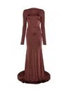 David Koma Floor-length Draped Long Sleeve Dress In Burgundy