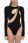 DAVID KOMA LONG SLEEVE BODYSUIT WITH MESH AND CUT-OUT DETAIL