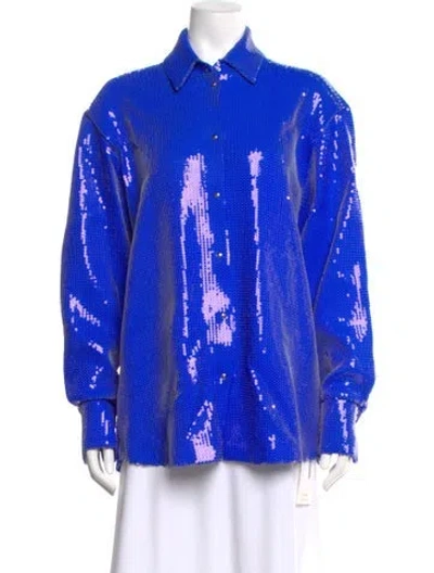 Pre-owned David Koma Long Sleeve Button-up Top In Blue