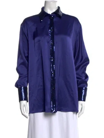 Pre-owned David Koma Long Sleeve Button-up Top In Blue