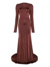 David Koma Floor-length Draped Long Sleeve Dress In Brown