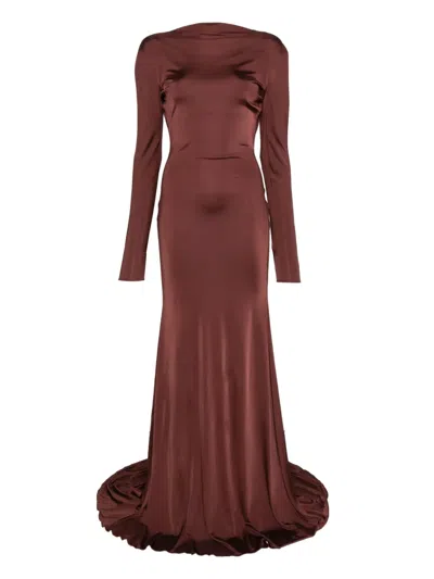 David Koma Long-sleeve Open-back Dress In Burgundy