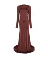 David Koma Floor-length Draped Long Sleeve Dress In Burgundy