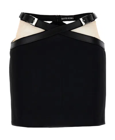 DAVID KOMA DAVID KOMA CROSS WAIST BAND MESH SKIRT