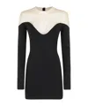 David Koma Wave Neckline Tulle Insert Long Slv Mini Dress In Black
