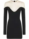 David Koma Wave Neckline Tulle Insert Long Slv Mini Dress In Black