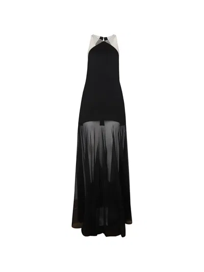 David Koma Mesh-panelled Halterneck Maxi Dress In Black