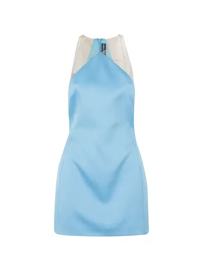 David Koma Mesh-panelled Satin Mini Dress In Blue