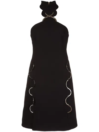David Koma Metallic Detailing Halterneck Dress In Black