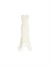 David Koma Raffia Fringe And Flounce Hem Midi Dress In Ivory