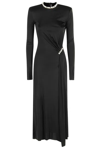 DAVID KOMA MIDI-LENGTH JERSEY DRESS WITH CRYSTAL OUTLINE