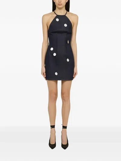 David Koma | Blue Denim Mini Dress With Mirrors In Black