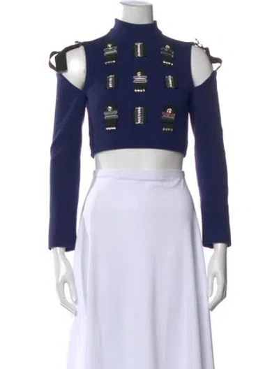 Pre-owned David Koma Mock Neck Long Sleeve Crop Top In Blue