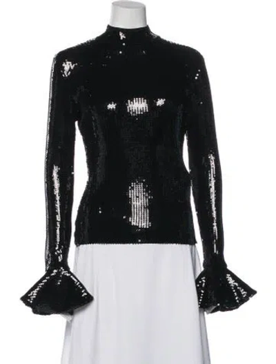 Pre-owned David Koma Mock Neck Long Sleeve Top In Black