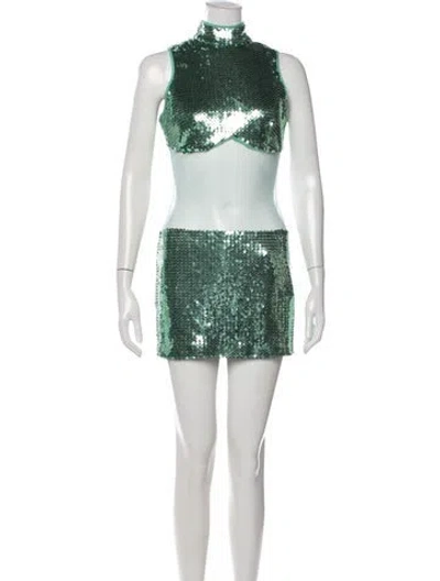 Pre-owned David Koma Mock Neck Mini Dress In Green